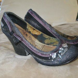 Vintage Bobbi Blu Denim and Purple Beaded Pumps with Bow Size 7.5